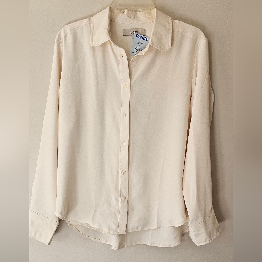 LOFT Cream Button-Up Blouse